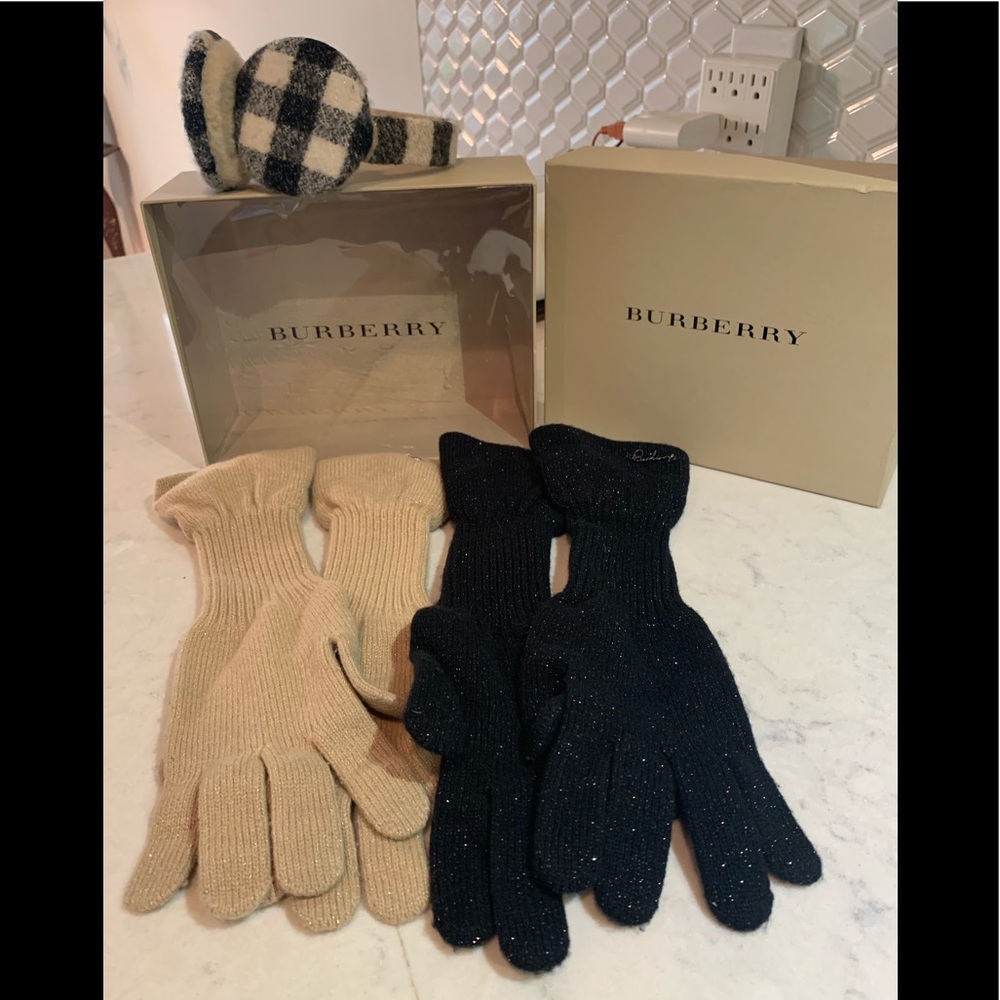 Burberry Earmuffs with 2 sets of winter gloves.